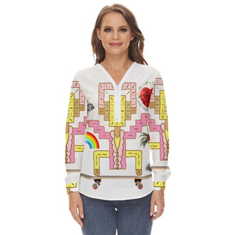 Music And Other Stuff Zip Up Long Sleeve Blouse by bfvrp