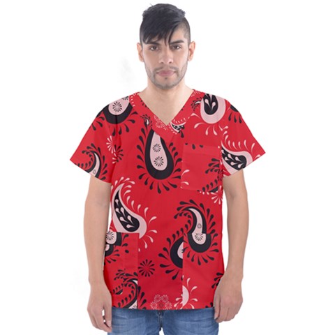 Floral Pattern Paisley Style Paisley Print   Men s V-neck Scrub Top by Eskimos