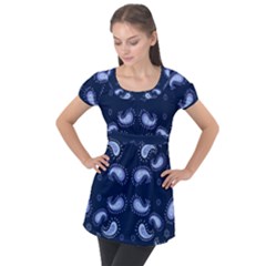 Floral Pattern Paisley Style Paisley Print   Puff Sleeve Tunic Top by Eskimos