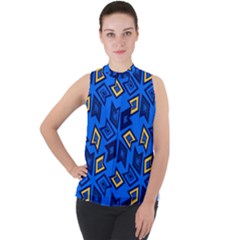 Abstract Pattern Geometric Backgrounds   Mock Neck Chiffon Sleeveless Top by Eskimos