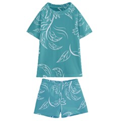 Folk Flowers Print Floral Pattern Ethnic Art Kids  Swim Tee And Shorts Set by Eskimos