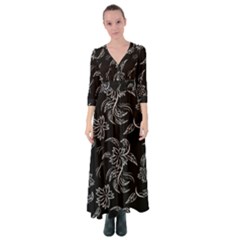 Folk Flowers Print Floral Pattern Ethnic Art Button Up Maxi Dress by Eskimos