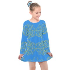 Floral Folk Damask Pattern Fantasy Flowers Floral Geometric Fantasy Kids  Long Sleeve Dress by Eskimos