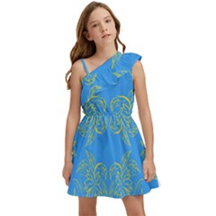 Floral Folk Damask Pattern Fantasy Flowers Floral Geometric Fantasy Kids  One Shoulder Party Dress by Eskimos