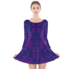 Floral Folk Damask Pattern Fantasy Flowers  Long Sleeve Velvet Skater Dress by Eskimos