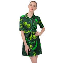 Folk Flowers Print Floral Pattern Ethnic Art Belted Shirt Dress by Eskimos