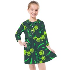 Folk Flowers Print Floral Pattern Ethnic Art Kids  Quarter Sleeve Shirt Dress by Eskimos