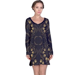 Floral Folk Damask Pattern Fantasy Flowers Floral Geometric Fantasy Long Sleeve Nightdress by Eskimos