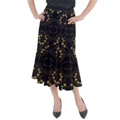 Floral Folk Damask Pattern Fantasy Flowers Floral Geometric Fantasy Midi Mermaid Skirt by Eskimos