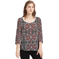 Floral Folk Damask Pattern Fantasy Flowers Floral Geometric Fantasy Chiffon Quarter Sleeve Blouse by Eskimos