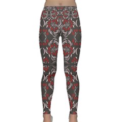 Floral Folk Damask Pattern Fantasy Flowers Floral Geometric Fantasy Lightweight Velour Classic Yoga Leggings by Eskimos