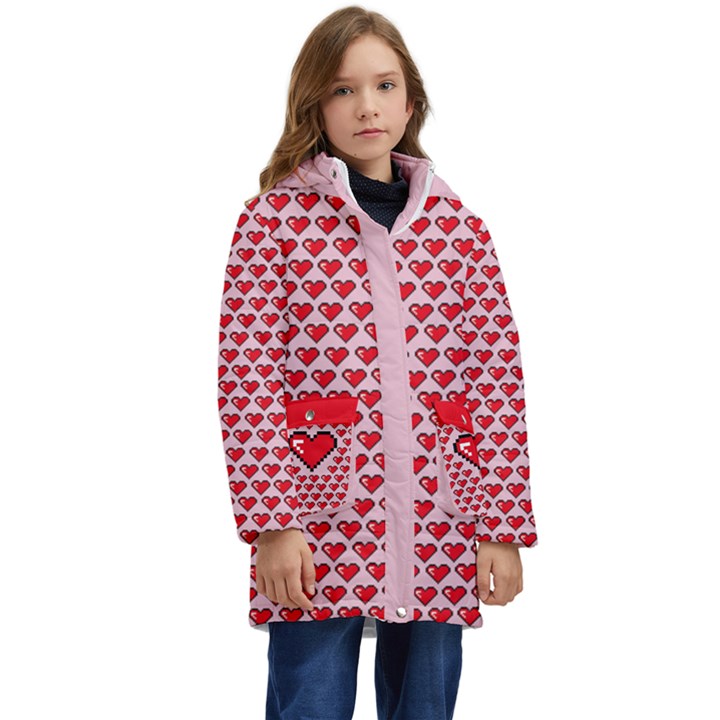 Love heart 2 Kid s Hooded Longline Puffer Jacket