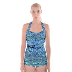 Blue Waves Flow Series 3 Boyleg Halter Swimsuit  by DimitriosArt