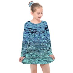 Blue Waves Flow Series 3 Kids  Long Sleeve Dress by DimitriosArt