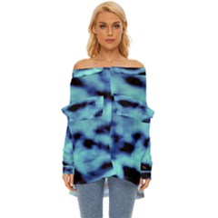 Blue Waves Flow Series 4 Off Shoulder Chiffon Pocket Shirt by DimitriosArt