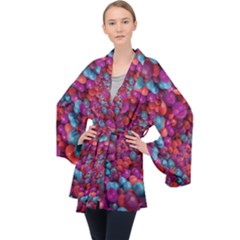Colorful Spheres Motif Print Design Pattern Long Sleeve Velvet Kimono  by dflcprintsclothing