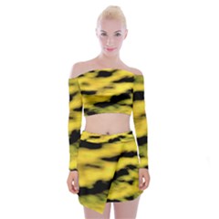 Yellow Waves Flow Series 1 Off Shoulder Top With Mini Skirt Set