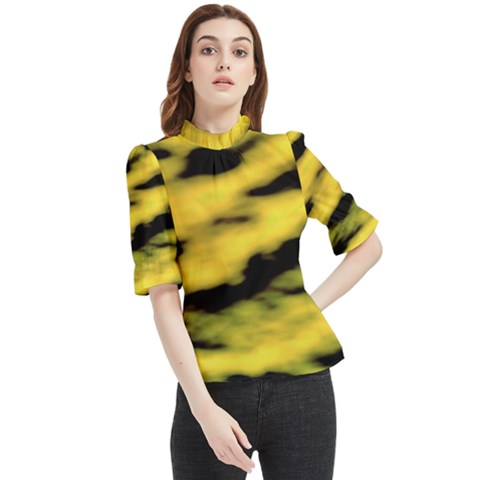 Yellow Waves Flow Series 1 Frill Neck Blouse by DimitriosArt