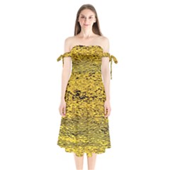 Yellow Waves Flow Series 2 Shoulder Tie Bardot Midi Dress by DimitriosArt