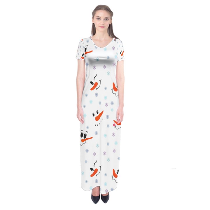 Cute Faces Of Snowmen Short Sleeve Maxi Dress