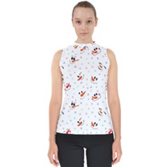 Cute Faces Of Snowmen Mock Neck Shell Top by SychEva