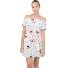 Cute Faces Of Snowmen Off Shoulder Chiffon Dress by SychEva