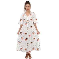 Cute Faces Of Snowmen Kimono Sleeve Boho Dress by SychEva