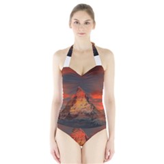 Switzerland-zermatt-mountains-snow Halter Swimsuit by Pakrebo