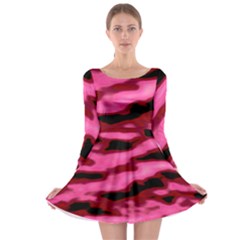 Pink  Waves Flow Series 3 Long Sleeve Skater Dress by DimitriosArt