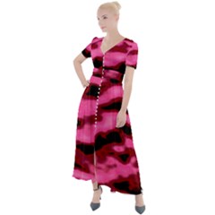 Pink  Waves Flow Series 3 Button Up Short Sleeve Maxi Dress by DimitriosArt