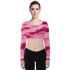 Pink  Waves Flow Series 4 Velvet Long Sleeve Crop Top by DimitriosArt