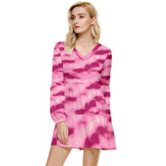 Pink  Waves Flow Series 4 Tiered Long Sleeve Mini Dress by DimitriosArt