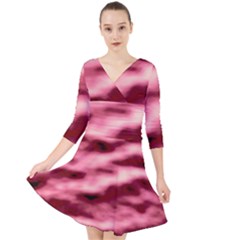Pink  Waves Flow Series 5 Quarter Sleeve Front Wrap Dress by DimitriosArt