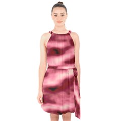 Pink  Waves Flow Series 5 Halter Collar Waist Tie Chiffon Dress