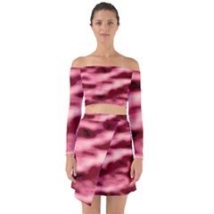 Pink  Waves Flow Series 5 Off Shoulder Top With Skirt Set by DimitriosArt