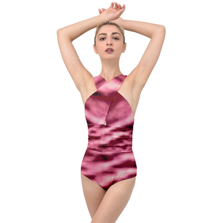 Pink  Waves Flow Series 5 Cross Front Low Back Swimsuit