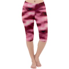 Pink  Waves Flow Series 5 Lightweight Velour Cropped Yoga Leggings by DimitriosArt