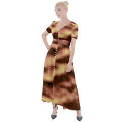 Gold Waves Flow Series 2 Button Up Short Sleeve Maxi Dress by DimitriosArt