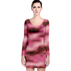 Pink  Waves Flow Series 6 Long Sleeve Velvet Bodycon Dress by DimitriosArt