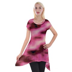 Pink  Waves Flow Series 6 Short Sleeve Side Drop Tunic by DimitriosArt