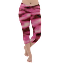 Pink  Waves Flow Series 6 Lightweight Velour Capri Yoga Leggings by DimitriosArt