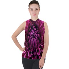 Dahlia-flower-purple-dahlia-petals Mock Neck Chiffon Sleeveless Top