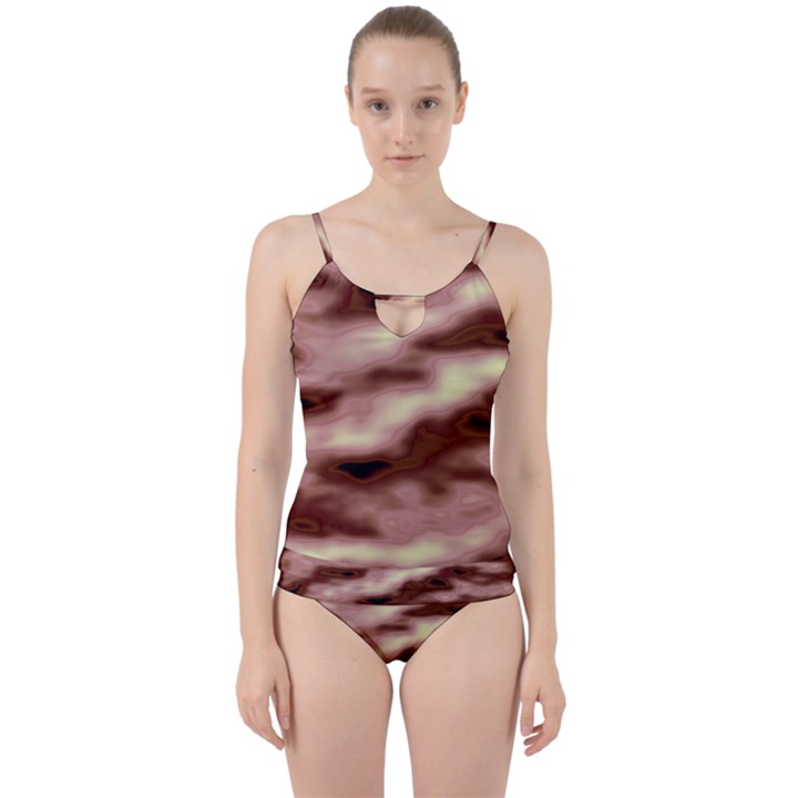 Pink  Waves Flow Series 7 Cut Out Top Tankini Set