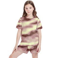 Pink  Waves Flow Series 8 Kids  Tee And Sports Shorts Set by DimitriosArt