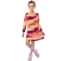 Red Waves Flow Series 3 Kids  Long Sleeve Velvet Dress by DimitriosArt