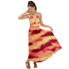 Red Waves Flow Series 3 Backless Maxi Beach Dress by DimitriosArt