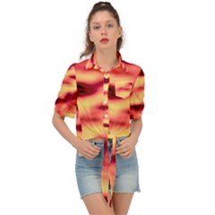 Red Waves Flow Series 3 Tie Front Shirt  by DimitriosArt