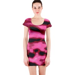 Pink  Waves Flow Series 9 Short Sleeve Bodycon Dress by DimitriosArt
