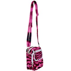 Pink  Waves Flow Series 9 Shoulder Strap Belt Bag by DimitriosArt
