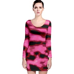 Pink  Waves Flow Series 9 Long Sleeve Velvet Bodycon Dress by DimitriosArt